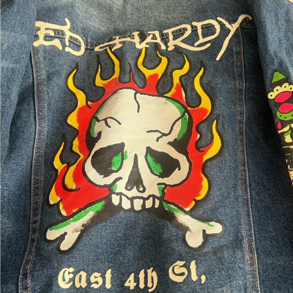 Ed Hardy Blue Jean Jacket with Skull Embroidery - Picture 9 of 9